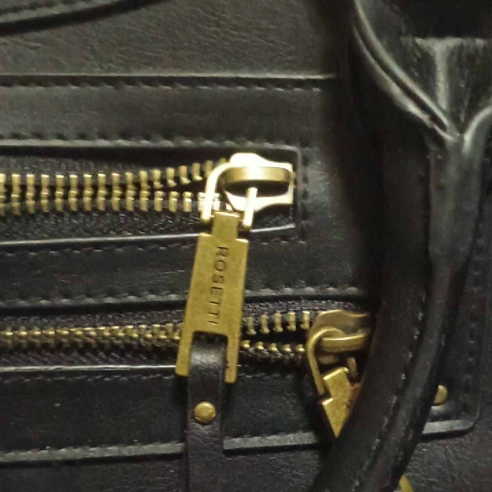 Black Leather Rosetti Bag with Gold Accents